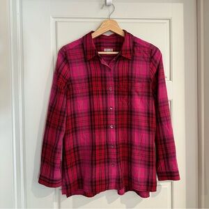 J. Jill Pink Plaid Flannel Button Down Size Small‎ Petite